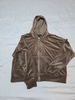Truth Taupe Velvet Zip-Up Hoodie Jacket